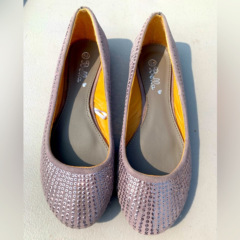 Gray Sequined Ballet Flats